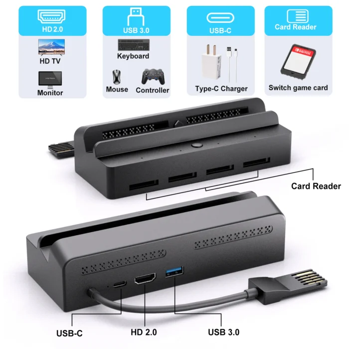 For Nintendo Switch 7 In 1 Game Card Reader Switch For Switch OLED Screen Mirroring Base, Supports One-Click Switching of Games