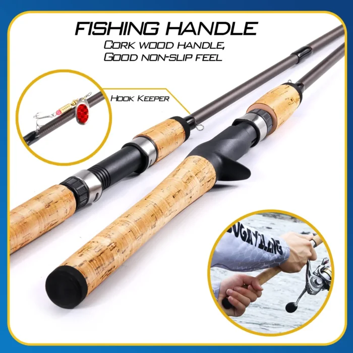 Sougayilang 2.1m Ultra Light Wooden Handle Spinning Rods Casting Fishing Pole Carbon Fibre Bass Trout Rods Cork Handle Pole - Image 6