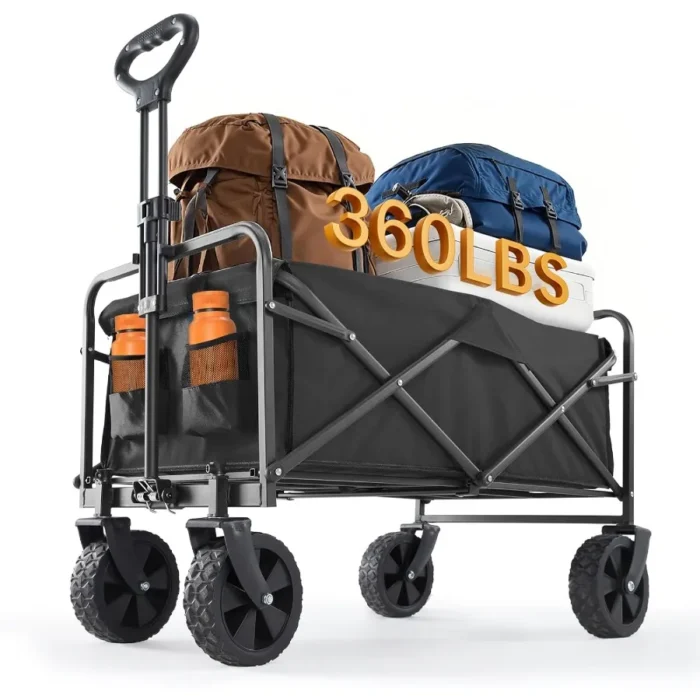 Foldable Wagon Cart Collapsible Large Capacity Garden Beach Cart with AllTerrain Wheels Heavy Duty Utility Grocery Wagon with D