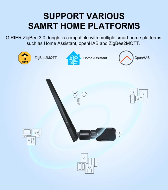 GIRIER ZigBee 3.0 Dongle USB Gateway, Universal ZigBee Gateway with Antenna Compatible with Home Assistant OpenHAB ZigBee2MQTT - Image 5