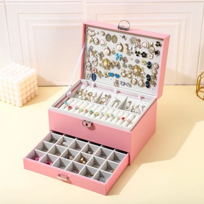 Zipper Jewelry Display For Case Leather Organizer Box Large Storage For Earring Necklace Ring Bracelet Travel Accessories - Image 3