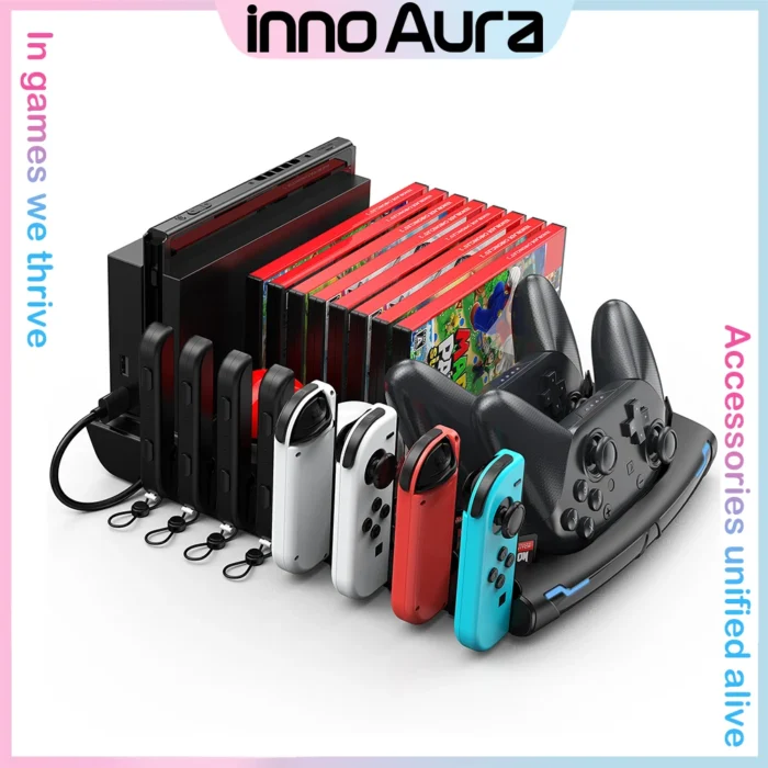 innoAura Switch Controller & J-Cons Charger, Organizer Station, Switch Storage for Games, TV Dock, Compatible with NS & OLED