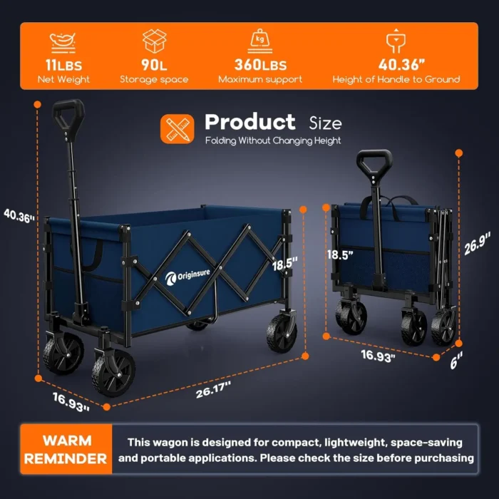 Collapsible Wagon Cart Foldable Portable Heavy Duty Folding Beach Wagons with Wheels Outdoor Utility Carts for Groceries Shoppin - Image 3