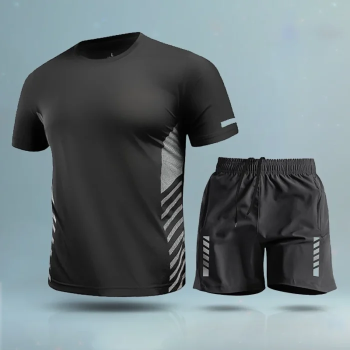 2 Pcs Summer Breathable Men Running Multicolored T-shirt Sport Suit Fitness Sports Top & Short Gym Training Jogging Casual - Image 2