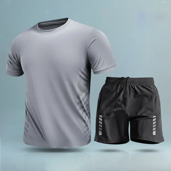 2 Pcs Summer Breathable Men Running Multicolored T-shirt Sport Suit Fitness Sports Top & Short Gym Training Jogging Casual - Image 5