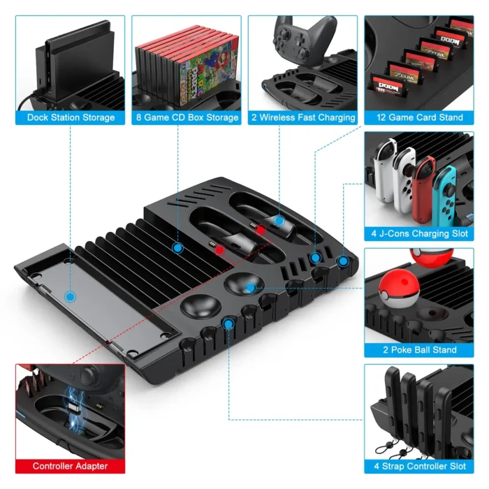 innoAura Switch Controller & J-Cons Charger, Organizer Station, Switch Storage for Games, TV Dock, Compatible with NS & OLED - Image 3