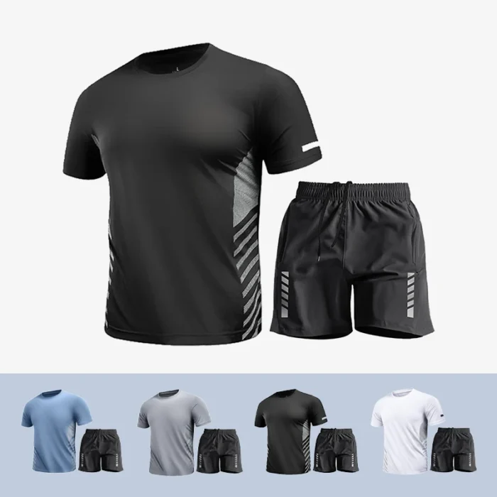 2 Pcs Summer Breathable Men Running Multicolored T-shirt Sport Suit Fitness Sports Top & Short Gym Training Jogging Casual