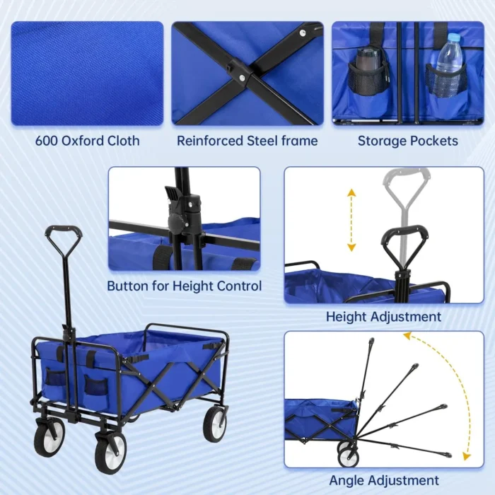 39''L Collapsible Wagon Cart Heavy Duty Utility Folding Wagon for Outdoor Sports 330 LBS Weight Capacity Camping Garden and Shop - Image 4