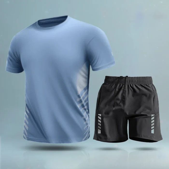 2 Pcs Summer Breathable Men Running Multicolored T-shirt Sport Suit Fitness Sports Top & Short Gym Training Jogging Casual - Image 3