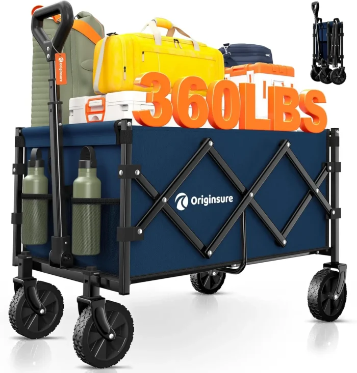 Collapsible Wagon Cart Foldable Portable Heavy Duty Folding Beach Wagons with Wheels Outdoor Utility Carts for Groceries Shoppin