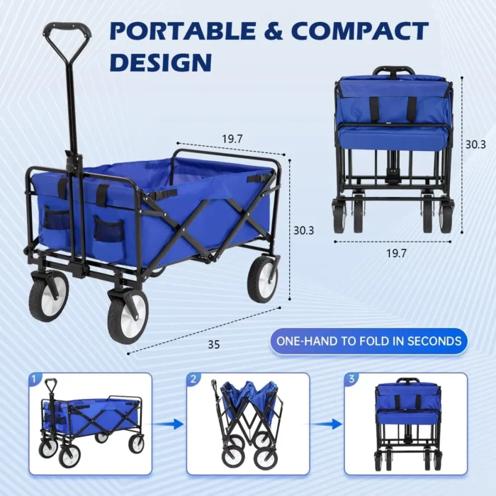 39''L Collapsible Wagon Cart Heavy Duty Utility Folding Wagon for Outdoor Sports 330 LBS Weight Capacity Camping Garden and Shop - Image 2