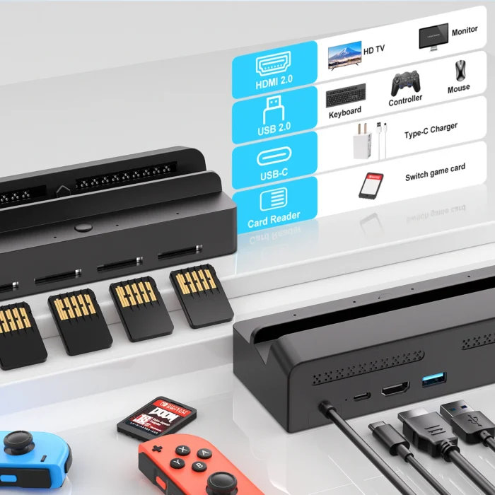 For Nintendo Switch 7 In 1 Game Card Reader Switch For Switch OLED Screen Mirroring Base, Supports One-Click Switching of Games - Image 3