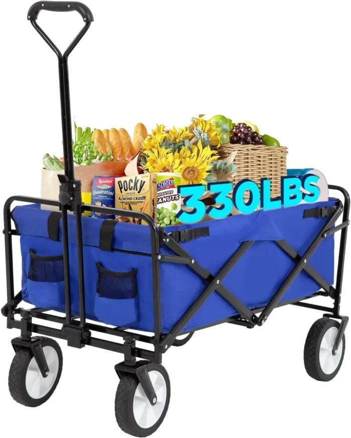 39''L Collapsible Wagon Cart Heavy Duty Utility Folding Wagon for Outdoor Sports 330 LBS Weight Capacity Camping Garden and Shop