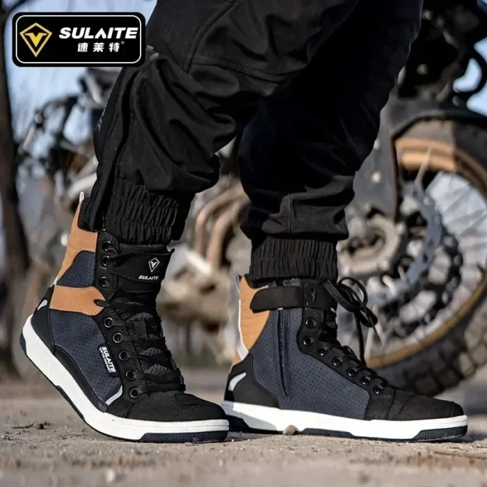 Sulaite Men's Motorcycle Cycling Shoes Breathable Motorbike Boots Motocross Protective Boots Motorcycle Riding Casual Sneakers - Image 3